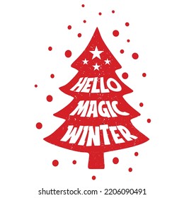 Hello magic winter Merry Christmas shirt print template, funny Xmas shirt design, Santa Claus funny quotes typography design