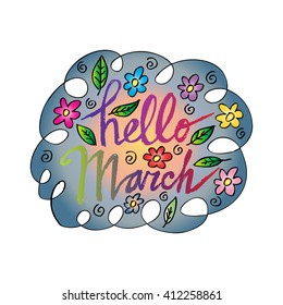 Hello March beautiful decorative lettering card