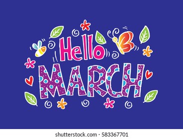 Hello March decorative lettering card