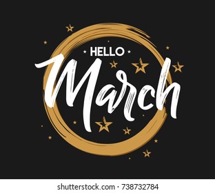 Hello March - Grunge - Vector for greeting, new month