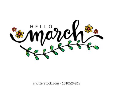 Hello March hand drawn  lettering.