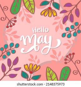 Hello March hand lettering greeting card. With floral ornament.