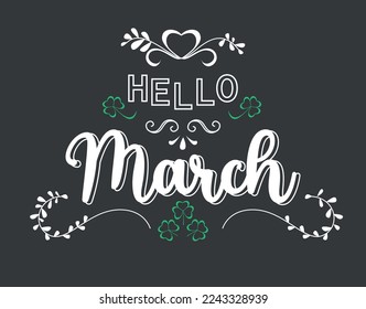 Hello March handwriting lettering vector background.