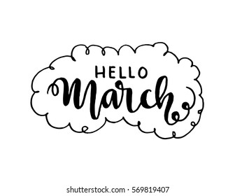 hello March. handwritten lettering. Modern Calligraphy