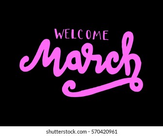 hello March. handwritten lettering. Modern Calligraphy