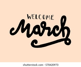 hello March. handwritten lettering. Modern Calligraphy