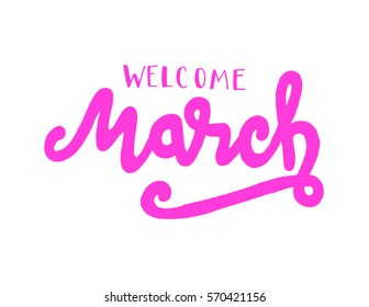 hello March. handwritten lettering. Modern Calligraphy