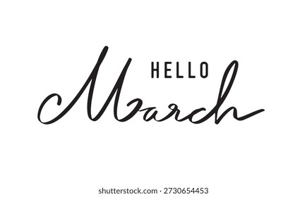 Hello march month text font calligraphy hand written lettering script black color object icon hello march month calendar time spring saint patrick day springtime season banner poster hello march flora