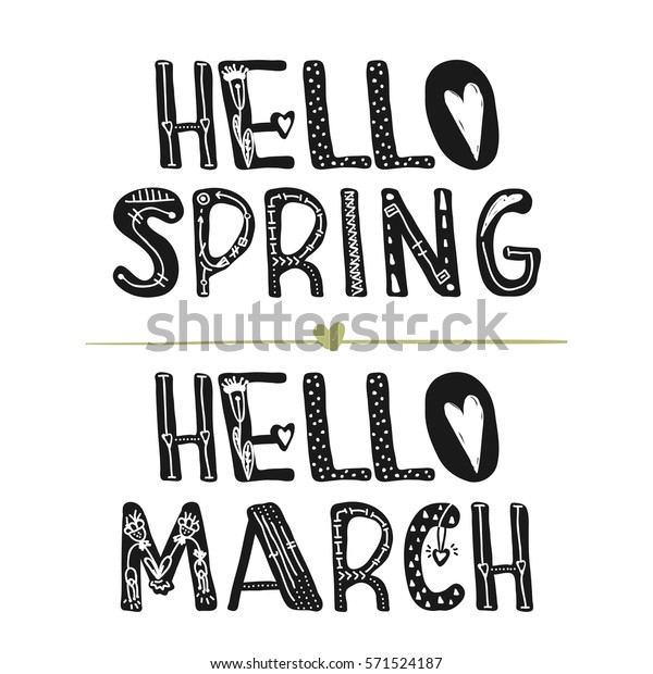 Hello March Hello Spring Motivational Quotes Stock Vector (Royalty Free
