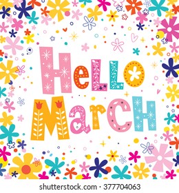 Hello March unique decorative lettering card