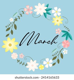 Hello March vector. Welcome march. March with spring flower vector.