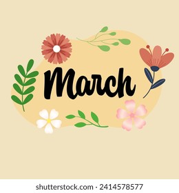 Hello March vector. Welcome march. March with spring flower vector.
