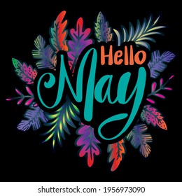 Hello may greeting card. Hand lettering.