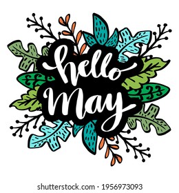 Hello may greeting card. Hand lettering.
