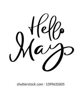 Hello May hand drawn calligraphy text and brush pen lettering. design for holiday greeting card and invitation of seasonal spring holiday calendar