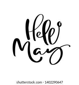 Hello May hand drawn calligraphy text and brush pen lettering. design for holiday greeting card and invitation of seasonal spring holiday calendar