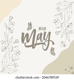 hello may lettering with floral background