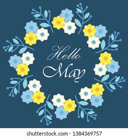 hello may spring text sign with frame, vector illustration