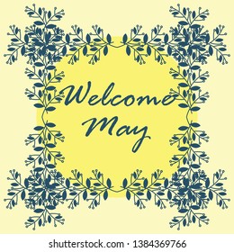 hello may spring text sign with frame, vector illustration