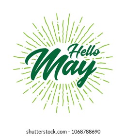 Hello may Vector hand written text message isolated. card, congratulation, greeting. Poster, advertising, banner, placard design template. Hand written font, abc, script, lettering. Ink drawing.