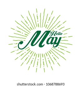 Hello may Vector hand written text message isolated. card, congratulation, greeting. Poster, advertising, banner, placard design template. Hand written font, abc, script, lettering. Ink drawing.