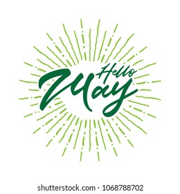 Hello may Vector hand written text message isolated. card, congratulation, greeting. Poster, advertising, banner, placard design template. Hand written font, abc, script, lettering. Ink drawing.