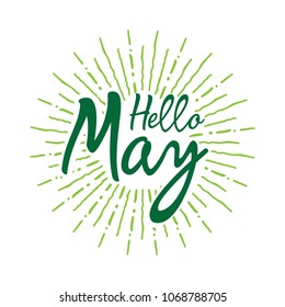 Hello may Vector hand written text message isolated. card, congratulation, greeting. Poster, advertising, banner, placard design template. Hand written font, abc, script, lettering. Ink drawing.