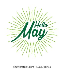 Hello may Vector hand written text message isolated. card, congratulation, greeting. Poster, advertising, banner, placard design template. Hand written font, abc, script, lettering. Ink drawing.