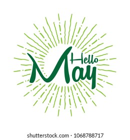 Hello may Vector hand written text message isolated. card, congratulation, greeting. Poster, advertising, banner, placard design template. Hand written font, abc, script, lettering. Ink drawing.