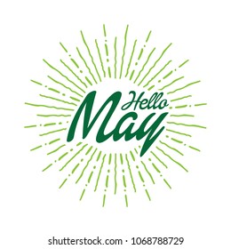 Hello may Vector hand written text message isolated. card, congratulation, greeting. Poster, advertising, banner, placard design template. Hand written font, abc, script, lettering. Ink drawing.