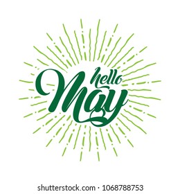 Hello may Vector hand written text message isolated. card, congratulation, greeting. Poster, advertising, banner, placard design template. Hand written font, abc, script, lettering. Ink drawing.