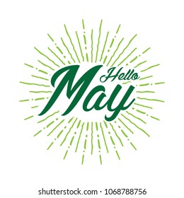 Hello may Vector hand written text message isolated. card, congratulation, greeting. Poster, advertising, banner, placard design template. Hand written font, abc, script, lettering. Ink drawing.