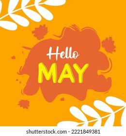 Hello MAY. welcome MAY month vector with leaves and brush. suitable for greetings card, month logo, calendar logo.