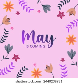 Hello May. welcome may with spring season. May background vector.