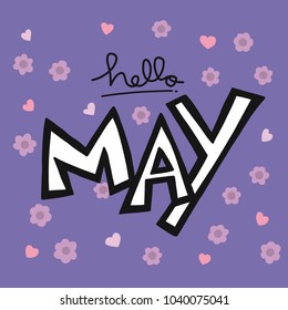 Hello May word and pink small flower vector illustration