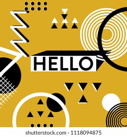Hello memphis banner background. Geometric trendy yellow summer background.