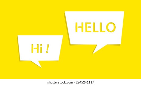 Mensaje de bienvenida sobre la burbuja de discurso de papel blanco recortado en fondo amarillo. Ilustración del vector