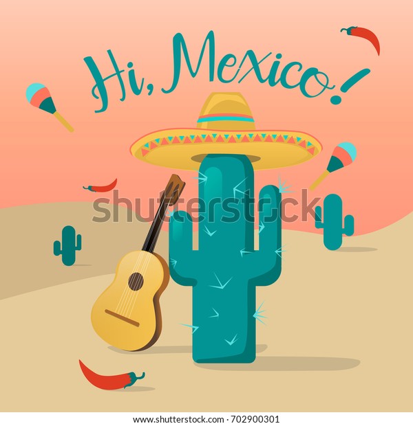 Hello Mexicomexican Guitar Hat Sombrero Red Stock Vector (Royalty Free ...