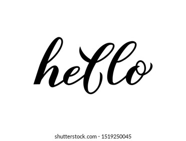 Hello modern calligraphy hand lettering isolated on white. Word Hello written with brush. Vector template for typography posters, greeting cards, welcome banners, flyers, t-shirts, etc.