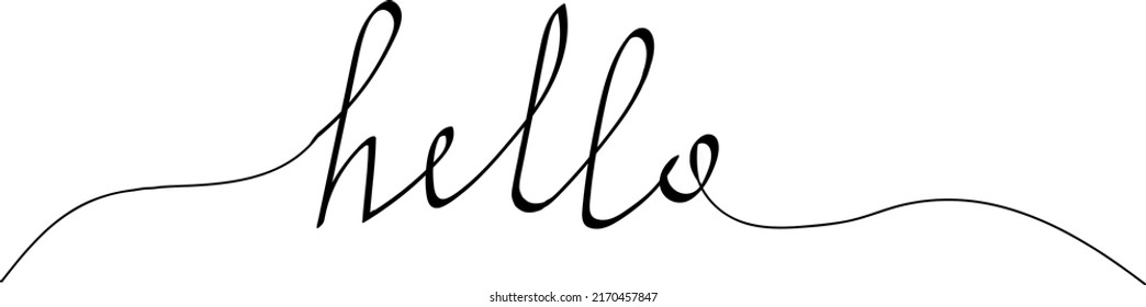 HELLO. Modern Calligraphy Quote Line Script Word Hello. Hand Drawn Modern Cursive Font Text - Hello. Vector Illustration Message - Hi, Welcome. Lettering Typography Poster, Vector Design Logo