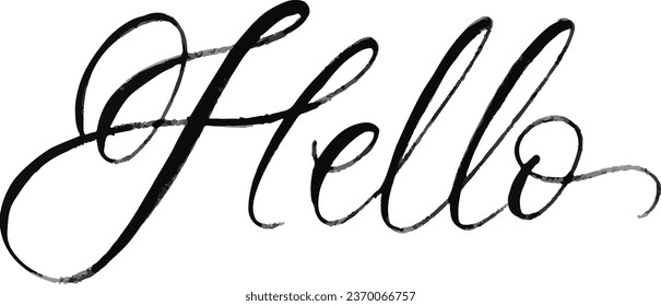 Hola. La caligrafía moderna cita el guión de línea hola. Texto de tipo de letra cursivo moderno dibujado a mano - hola. Mensaje de ilustración vectorial - hola, bienvenido. Cartel de tipografía por letras, logo de diseño vectorial.