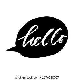 Hello modern calligraphy in speech  bubble handwritten text isolated on white background vector