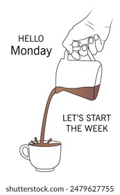 Hello Monday. Let's start the week. A poster that says hello monday on it.