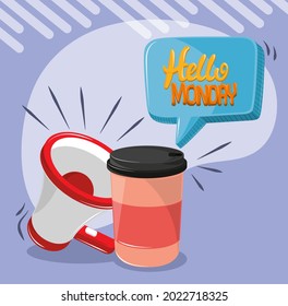 hello monday lettering and cup of coffee