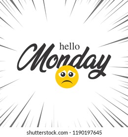 Hello Monday lettering design with a smiley