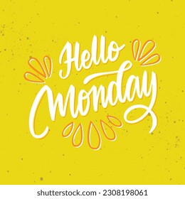 Hello monday lettering on yellow background free vector image