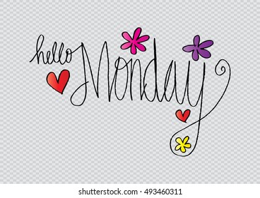 Hello Monday poster. Typographic design. Sketchy style.