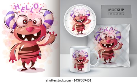 Hello monster - mockup for your idea. Vector eps 10