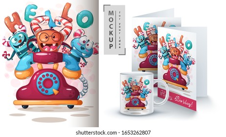Hello monster poster and merchandising. Vector eps 10