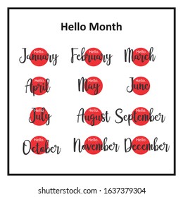 Hello Month  design Set of 12 months, Calendar design. Editable calender 
page template Abstract artistic vector illustration. japanes
